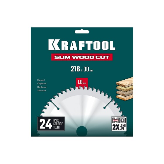 KRAFTOOL Slim wood cut 216 х 30 x 1.8 мм, 24Т, диск пильный по дереву, (36955-216-30-24) KRAFTOOL Slim wood cut 216 х 30 x 1.8 мм, 24Т, диск пильный по дереву, (36955-216-30-24)
