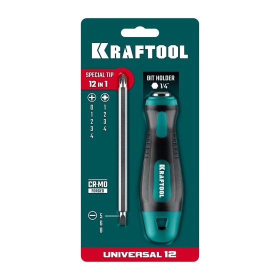 KRAFTOOL Universal-12, PH 0-1-2-3-4, PZ 1-2-3-4, SL 5, 6, 8 мм, 12-в-1, универсальная переставная отвертка с двусторонним стержнем (26168) KRAFTOOL Universal-12, PH 0-1-2-3-4, PZ 1-2-3-4, SL 5, 6, 8 мм, 12-в-1, универсальная переставная отвертка с двусторонним стержнем (26168)