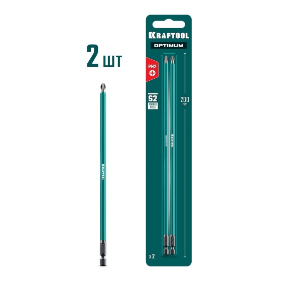 KRAFTOOL OPTIMUM PH 2, 200 мм, 2 шт, биты (26122-2-200-2) KRAFTOOL OPTIMUM PH 2, 200 мм, 2 шт, биты (26122-2-200-2)
