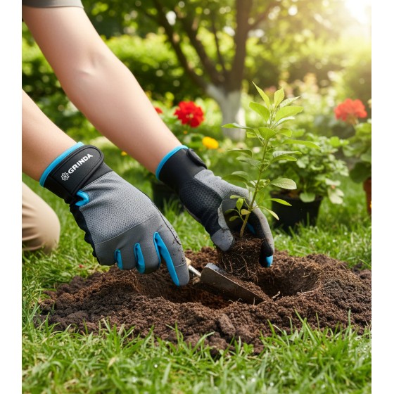 GRINDA FLORA, S (7), садовые перчатки из искусственной кожи с усиленным наладонником и кончиками пальцев, противоскользящие, PRO Line (1138-S) GRINDA FLORA, S (7), садовые перчатки из искусственной кожи с усиленным наладонником и кончиками пальцев, противоскользящие, PRO Line (1138-S)
