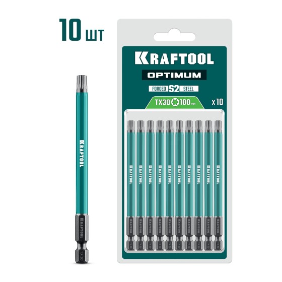 KRAFTOOL OPTIMUM TX 30, 100 мм, 10 шт, биты (26126-30-100-S10) KRAFTOOL OPTIMUM TX 30, 100 мм, 10 шт, биты (26126-30-100-S10)