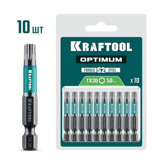KRAFTOOL OPTIMUM TX 30, 50 мм, 10 шт, биты (26126-30-50-10) KRAFTOOL OPTIMUM TX 30, 50 мм, 10 шт, биты (26126-30-50-10)