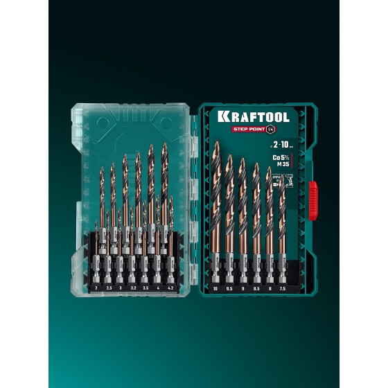 KRAFTOOL STEP POINT, 19 шт, набор сверл по металлу для винтовёртов и шуруповертов IMPACT READY (29653-H19) KRAFTOOL STEP POINT, 19 шт, набор сверл по металлу для винтовёртов и шуруповертов IMPACT READY (29653-H19)