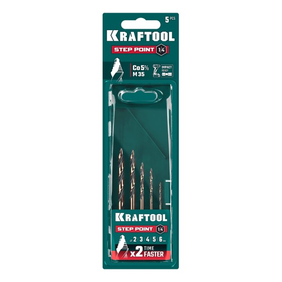 KRAFTOOL STEP POINT, 5 шт, набор сверл по металлу для винтовёртов и шуруповертов IMPACT READY (29653-H5) KRAFTOOL STEP POINT, 5 шт, набор сверл по металлу для винтовёртов и шуруповертов IMPACT READY (29653-H5)