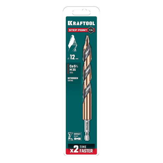KRAFTOOL STEP POINT, d 12.0 х 151 мм, сверло по металлу для винтовёртов и шуруповертов IMPACT READY (29653-12) KRAFTOOL STEP POINT, d 12.0 х 151 мм, сверло по металлу для винтовёртов и шуруповертов IMPACT READY (29653-12)