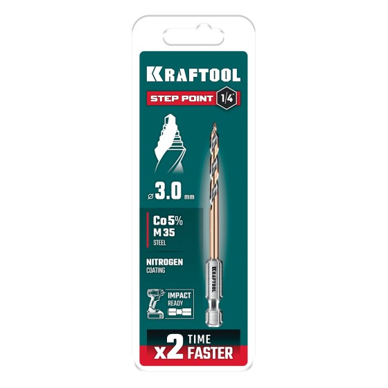 KRAFTOOL STEP POINT, d 3,0 х 72 мм, сверло по металлу для винтовёртов и шуруповертов IMPACT READY (29653-3) KRAFTOOL STEP POINT, d 3,0 х 72 мм, сверло по металлу для винтовёртов и шуруповертов IMPACT READY (29653-3)