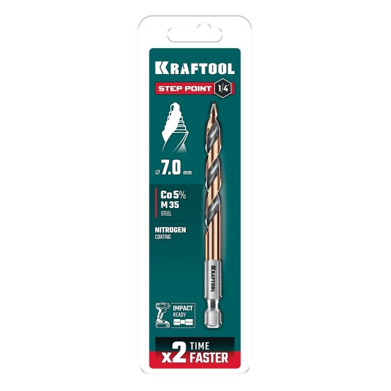 KRAFTOOL STEP POINT, d 7.0 х 109 мм, сверло по металлу для винтовёртов и шуруповертов IMPACT READY (29653-7) KRAFTOOL STEP POINT, d 7.0 х 109 мм, сверло по металлу для винтовёртов и шуруповертов IMPACT READY (29653-7)