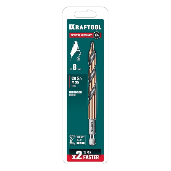KRAFTOOL STEP POINT, d 8.0 х 117 мм, сверло по металлу для винтовёртов и шуруповертов IMPACT READY (29653-8) KRAFTOOL STEP POINT, d 8.0 х 117 мм, сверло по металлу для винтовёртов и шуруповертов IMPACT READY (29653-8)
