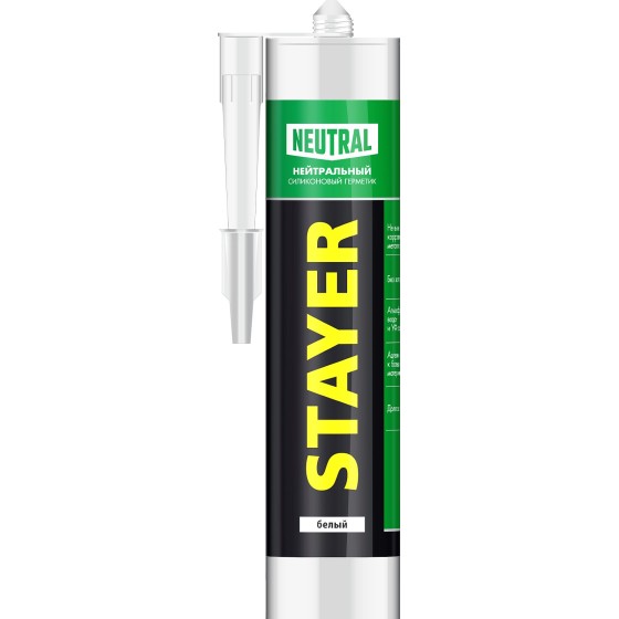 STAYER 260 мл, белый, силиконовый, нейтральный герметик (41217-0) STAYER 260 мл, белый, силиконовый, нейтральный герметик (41217-0)