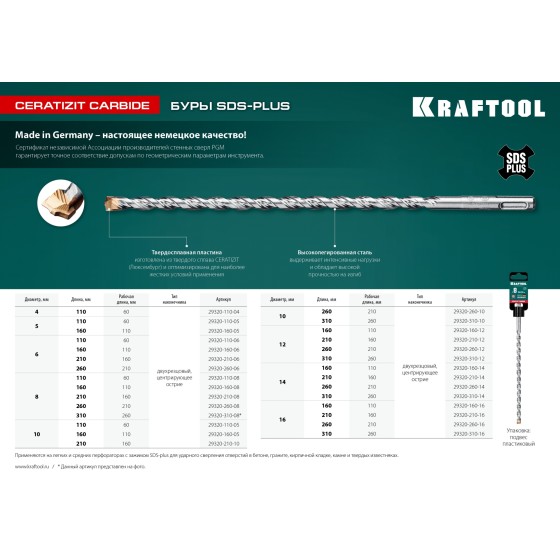 KRAFTOOL Cerazit Carbide, 10 х 210 мм, SDS-plus бур (29320-210-10) KRAFTOOL Cerazit Carbide, 10 х 210 мм, SDS-plus бур (29320-210-10)