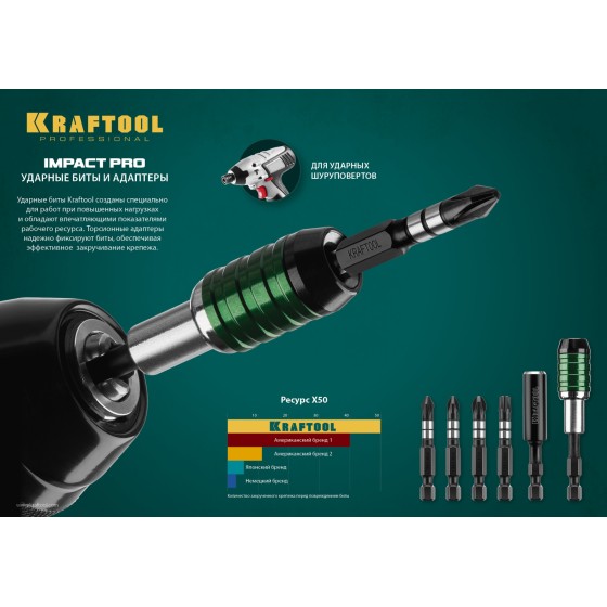 KRAFTOOL 60 мм, торсионный адаптер для бит для ударных шуруповертов (26803-60)