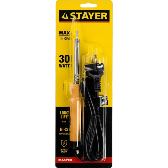 STAYER MAXTerm, 30 Вт конус, электропаяльник с деревянной рукояткой (55310-30)