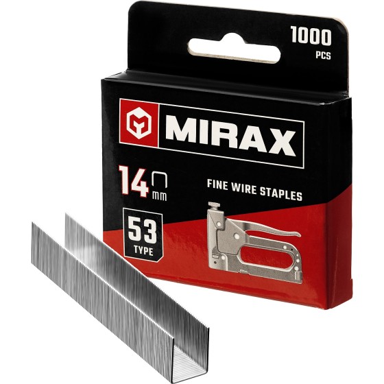 MIRAX тип 53 (A/10/JT21) 14 мм, 1000 шт, калибр 23GA, скобы для степлера (3153-14) MIRAX тип 53 (A/10/JT21) 14 мм, 1000 шт, калибр 23GA, скобы для степлера (3153-14)