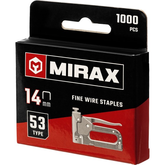 MIRAX тип 53 (A/10/JT21) 14 мм, 1000 шт, калибр 23GA, скобы для степлера (3153-14) MIRAX тип 53 (A/10/JT21) 14 мм, 1000 шт, калибр 23GA, скобы для степлера (3153-14)