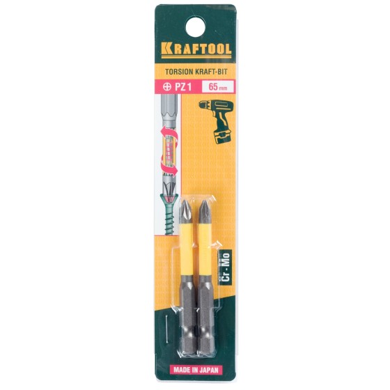 KRAFTOOL PZ1, 65 мм, 2 шт, торсионные биты (26103-1-65) KRAFTOOL PZ1, 65 мм, 2 шт, торсионные биты (26103-1-65)