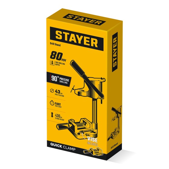 STAYER ход 80 мм, 90°, с быстрозажимными тисками, стойка для дрели (32240) STAYER ход 80 мм, 90°, с быстрозажимными тисками, стойка для дрели (32240)