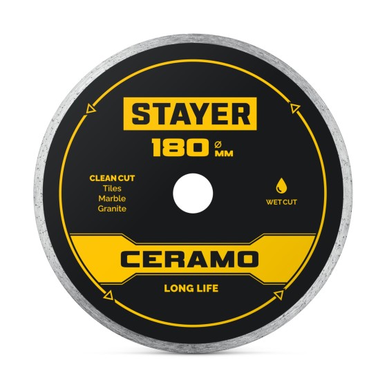 STAYER CERAMO 180 мм (22.2/25.4 х 5 х 2.2 мм), сплошной алмазный диск (3664-180) STAYER CERAMO 180 мм (22.2/25.4 х 5 х 2.2 мм), сплошной алмазный диск (3664-180)