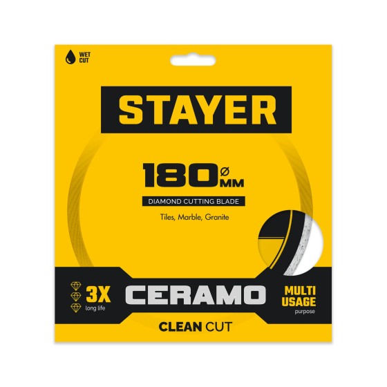 STAYER CERAMO 180 мм (22.2/25.4 х 5 х 2.2 мм), сплошной алмазный диск (3664-180) STAYER CERAMO 180 мм (22.2/25.4 х 5 х 2.2 мм), сплошной алмазный диск (3664-180)