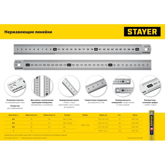 STAYER длина 0.2 м, нержавеющая линейка, Professional (3427-020) STAYER длина 0.2 м, нержавеющая линейка, Professional (3427-020)