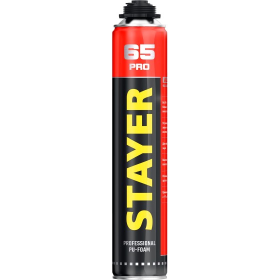 STAYER PRO 65, 800 мл, выход до 65 л, пистолетная, всесезонная, монтажная пена, Professional (41137) STAYER PRO 65, 800 мл, выход до 65 л, пистолетная, всесезонная, монтажная пена, Professional (41137)