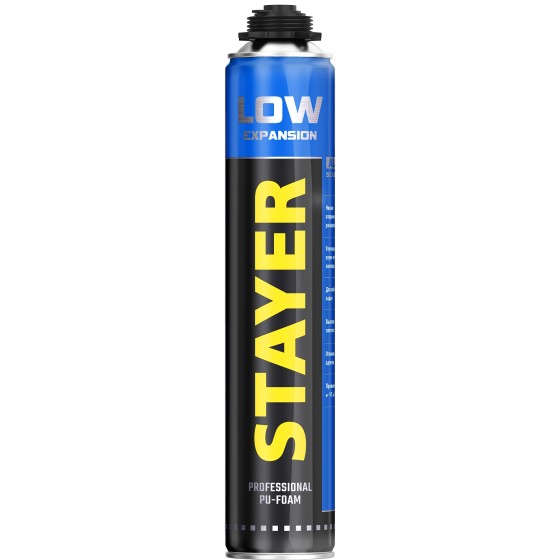 STAYER LOW EXPANSION, 800 мл, пистолетная, выход до 50 л, всесезонная, с низким вторичным расширением, монтажная пена, Professional (41136) STAYER LOW EXPANSION, 800 мл, пистолетная, выход до 50 л, всесезонная, с низким вторичным расширением, монтажная пена, Professional (41136)
