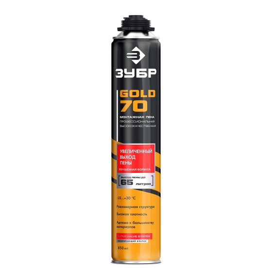 ЗУБР GOLD PRO 70, 850 мл, мелкопористая, c выходом до 65 л, пистолетная, монтажная пена (41157) ЗУБР GOLD PRO 70, 850 мл, мелкопористая, c выходом до 65 л, пистолетная, монтажная пена (41157)