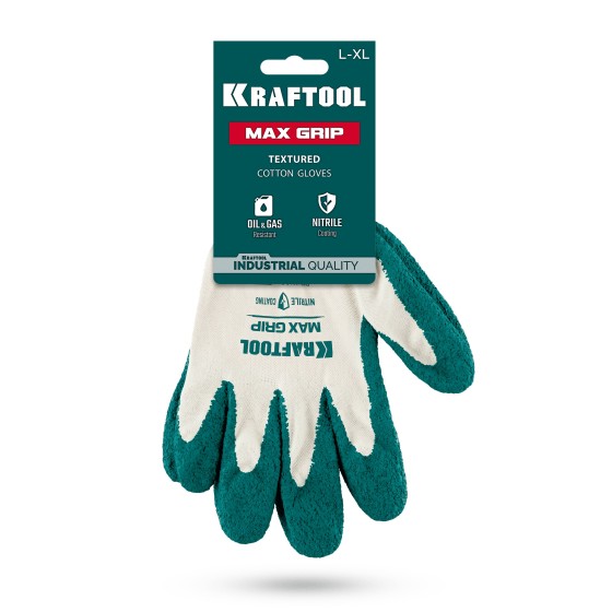 KRAFTOOL MaxGrip, L-XL, х/б перчатки с текстурированным нитриловым обливом, 15 класс (11243-XL) KRAFTOOL MaxGrip, L-XL, х/б перчатки с текстурированным нитриловым обливом, 15 класс (11243-XL)