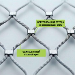 Сетка тросовая С-2-50 ⌀2мм оцинкованная, ячейка 50×50 мм, 5×10 м (50 м²), защитная антидроновая