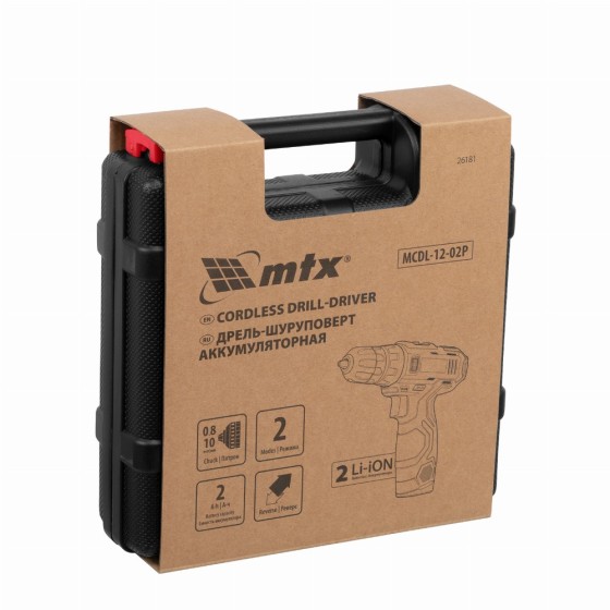 Дрель-шуруповерт аккумуляторная MCDL-12-02P, Li-Ion, 12 В, 2 акк. MTX 26181 Дрель-шуруповерт аккумуляторная MCDL-12-02P, Li-Ion, 12 В, 2 акк. MTX 26181