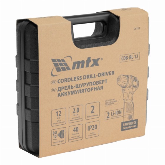 Дрель-шуруповерт аккумуляторная бесщет. CDB-BL-12, Li-Ion, 12 В// MTX 26184 Дрель-шуруповерт аккумуляторная бесщет. CDB-BL-12, Li-Ion, 12 В// MTX 26184