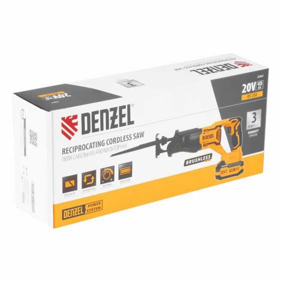 Пила сабельная аккумуляторная бесщет. RS-250, Li-Ion, 20 В Denzel 28802 Пила сабельная аккумуляторная бесщет. RS-250, Li-Ion, 20 В Denzel 28802