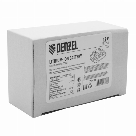 Батарея аккумуляторная IB-12-2.0, Li-Ion, 12 В, 2.0 А/ч Denzel 28431 Батарея аккумуляторная IB-12-2.0, Li-Ion, 12 В, 2.0 А/ч Denzel 28431