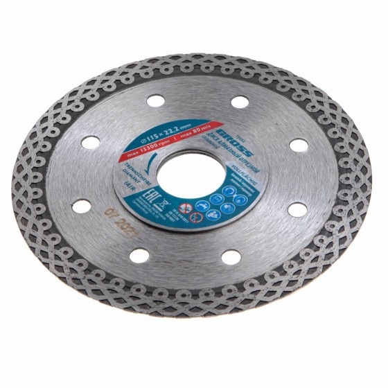 Диск алмазный, 115 х 22.2 мм, тонкий, сплошной (Jaguar) мокрая резка Gross 73052