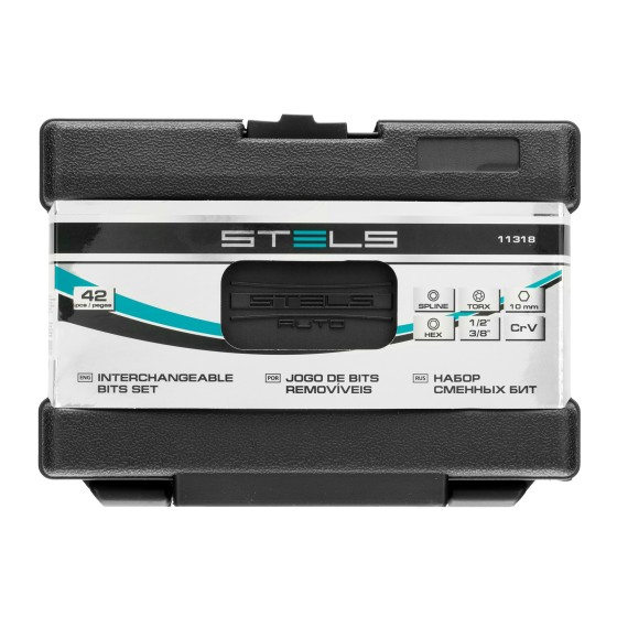 Набор бит HEX, Torx , SPLine, хвостовик-шестигранник 1/2, CrV, 42 шт. Stels 11318 Набор бит HEX, Torx , SPLine, хвостовик-шестигранник 1/2, CrV, 42 шт. Stels 11318