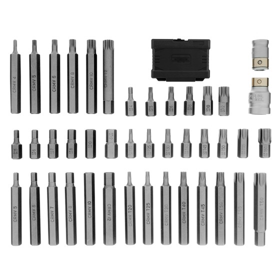 Набор бит HEX, Torx , SPLine, хвостовик-шестигранник 1/2, CrV, 42 шт. Stels 11318 Набор бит HEX, Torx , SPLine, хвостовик-шестигранник 1/2, CrV, 42 шт. Stels 11318