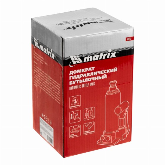 Домкрат гидравлический бутылочный, 3 т, h подъема 178-343 мм Matrix 50762