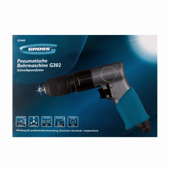 Дрель пневматическая G302, 3/8, 1800 об/мин, патрон 10 мм Gross 57449