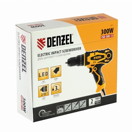 Дрель-шуруповерт сетевая ударная ISD-300-13// Denzel 26211 Дрель-шуруповерт сетевая ударная ISD-300-13// Denzel 26211