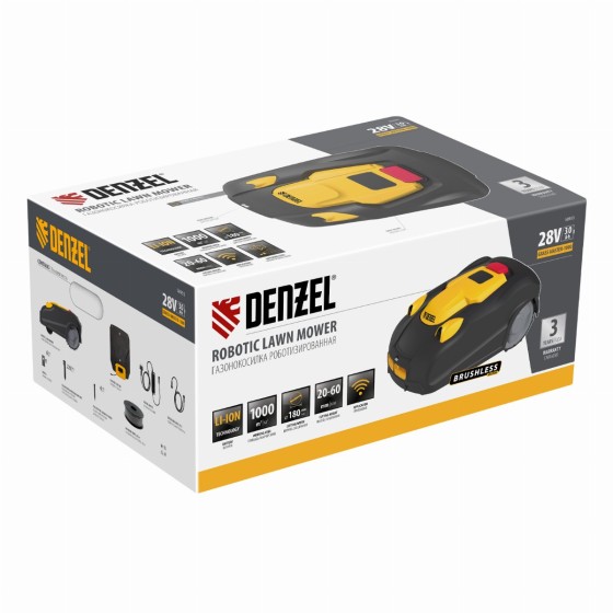 Робот-газонокосилка Grass Master 1000 1000м², 3Ач, 28V, LCD дисплей, Denzel 58955 Робот-газонокосилка Grass Master 1000 1000м², 3Ач, 28V, LCD дисплей, Denzel 58955