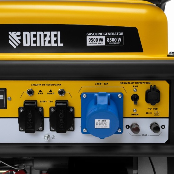 Генератор бензиновый PS-95EA-PRO, 9,5 кВт, 230 В, 40 л, разъём ATS, эл.старт Denzel 946935
