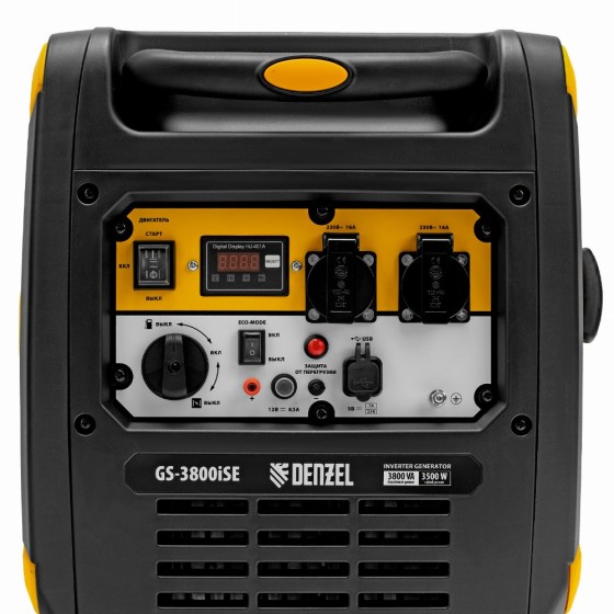 Генератор инверторный GS-3800iSE, 3,8 кВт, 230 В, закрытый корпус,электростартер Denzel 94711 Генератор инверторный GS-3800iSE, 3,8 кВт, 230 В, закрытый корпус,электростартер Denzel 94711