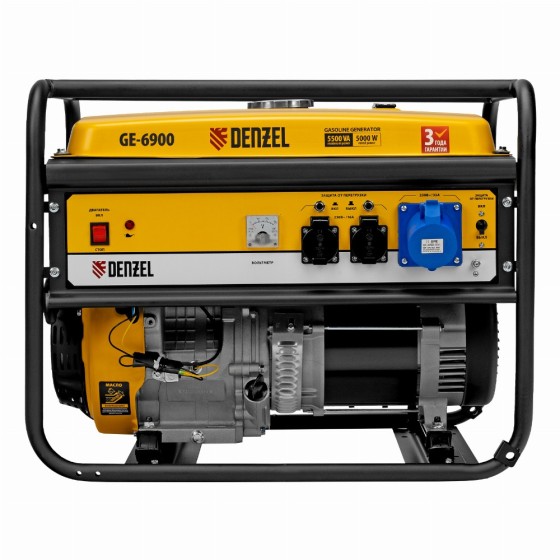 Генератор бензиновый GE 6900, 5.5 кВт, 220 В/50 Гц, 25 л, ручной старт Denzel 94637 Генератор бензиновый GE 6900, 5.5 кВт, 220 В/50 Гц, 25 л, ручной старт Denzel 94637