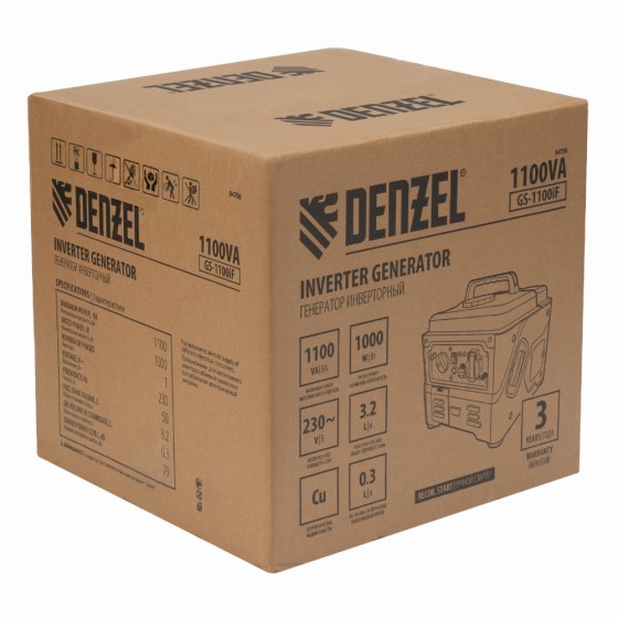 Генератор инверторный GS-1100iF, 1,1 кВт, 230 В, ручной старт DENZEL 94706 Генератор инверторный GS-1100iF, 1,1 кВт, 230 В, ручной старт DENZEL 94706