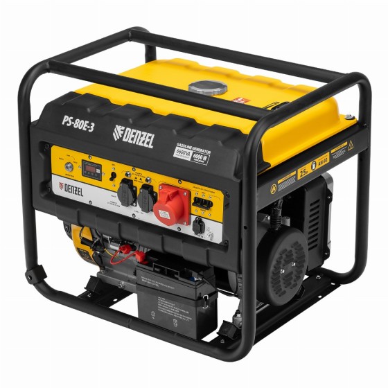 Генератор бензиновый PS 80 E-3, 6.6 кВт, 400 В, 25 л, электростартер Denzel 946954 Генератор бензиновый PS 80 E-3, 6.6 кВт, 400 В, 25 л, электростартер Denzel 946954