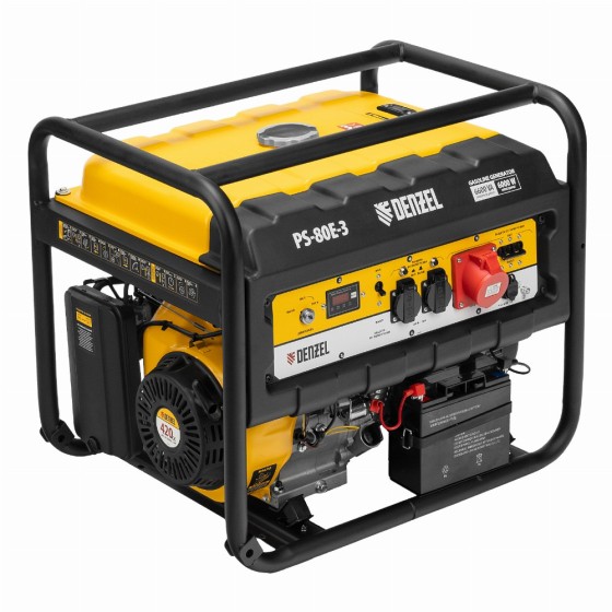 Генератор бензиновый PS 80 E-3, 6.6 кВт, 400 В, 25 л, электростартер Denzel 946954 Генератор бензиновый PS 80 E-3, 6.6 кВт, 400 В, 25 л, электростартер Denzel 946954