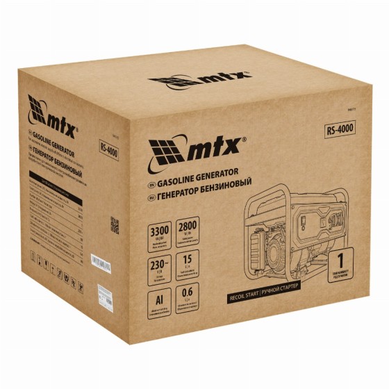 Генератор бензиновый RS-4000, 3,3 кВт, 230В, ручной стартер MTX 946115