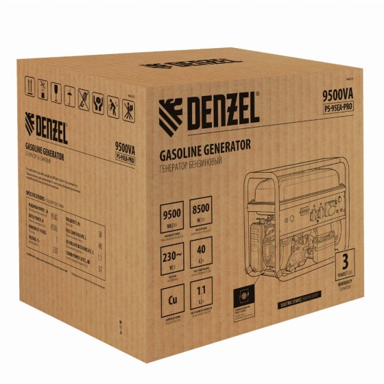 Генератор бензиновый PS-95EA-PRO, 9,5 кВт, 230 В, 40 л, разъём ATS, эл.старт Denzel 946935