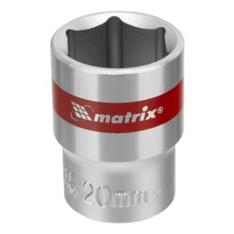 Головка торцевая, 20 мм, шестигранная, CrV, под квадрат 1/2, хромированная Matrix 13120