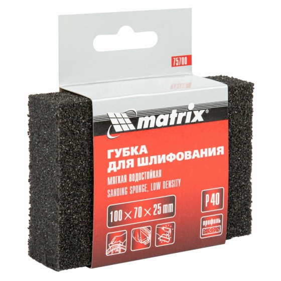 Губка для шлифования, 100 х 70 х 25 мм, мягкая, P 40 Matrix 75700
