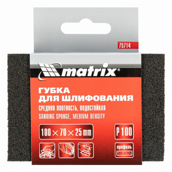 Губка для шлифования, 100 х 70 х 25 мм, средняя плотность, P 100 Matrix 75714